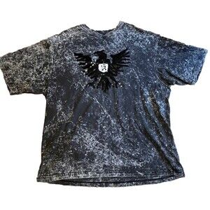 KANJI COLLECTION‎ 2XL Mens Acid Wash T-shirt Sequined Back Patch Black Skate